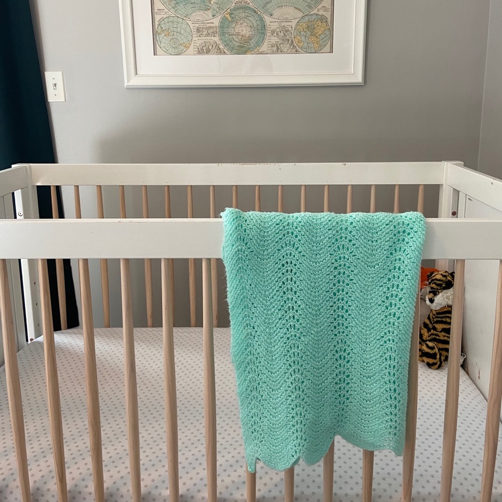 Last chance Scalloped blue aqua crochet blanket